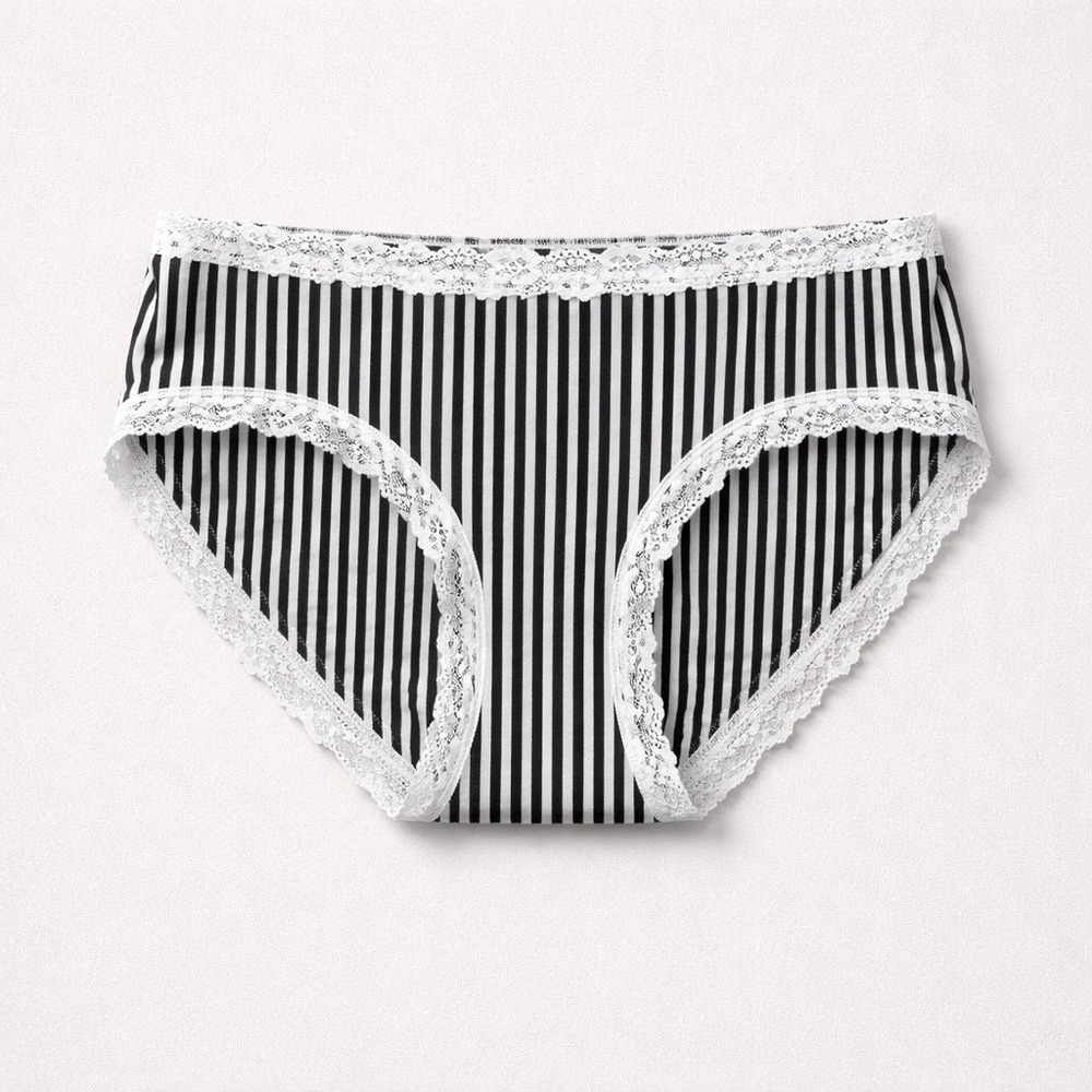 Jenni Intimates Hipster Brief Black White Stripe‎ Lace, Lot of 2, Size XXXL, NWT